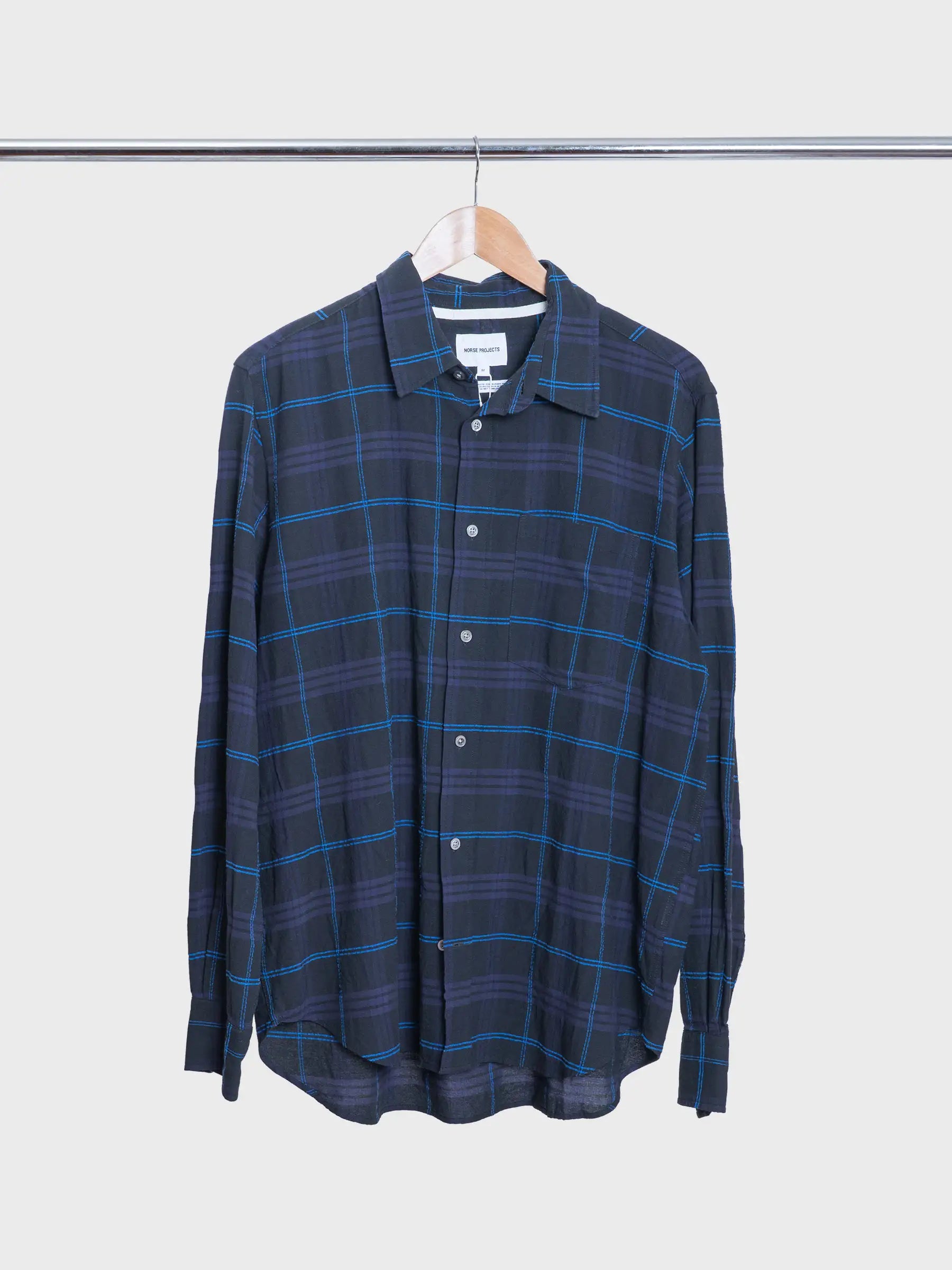 Algot Relaxed Textured Check Shirt Dark Navy