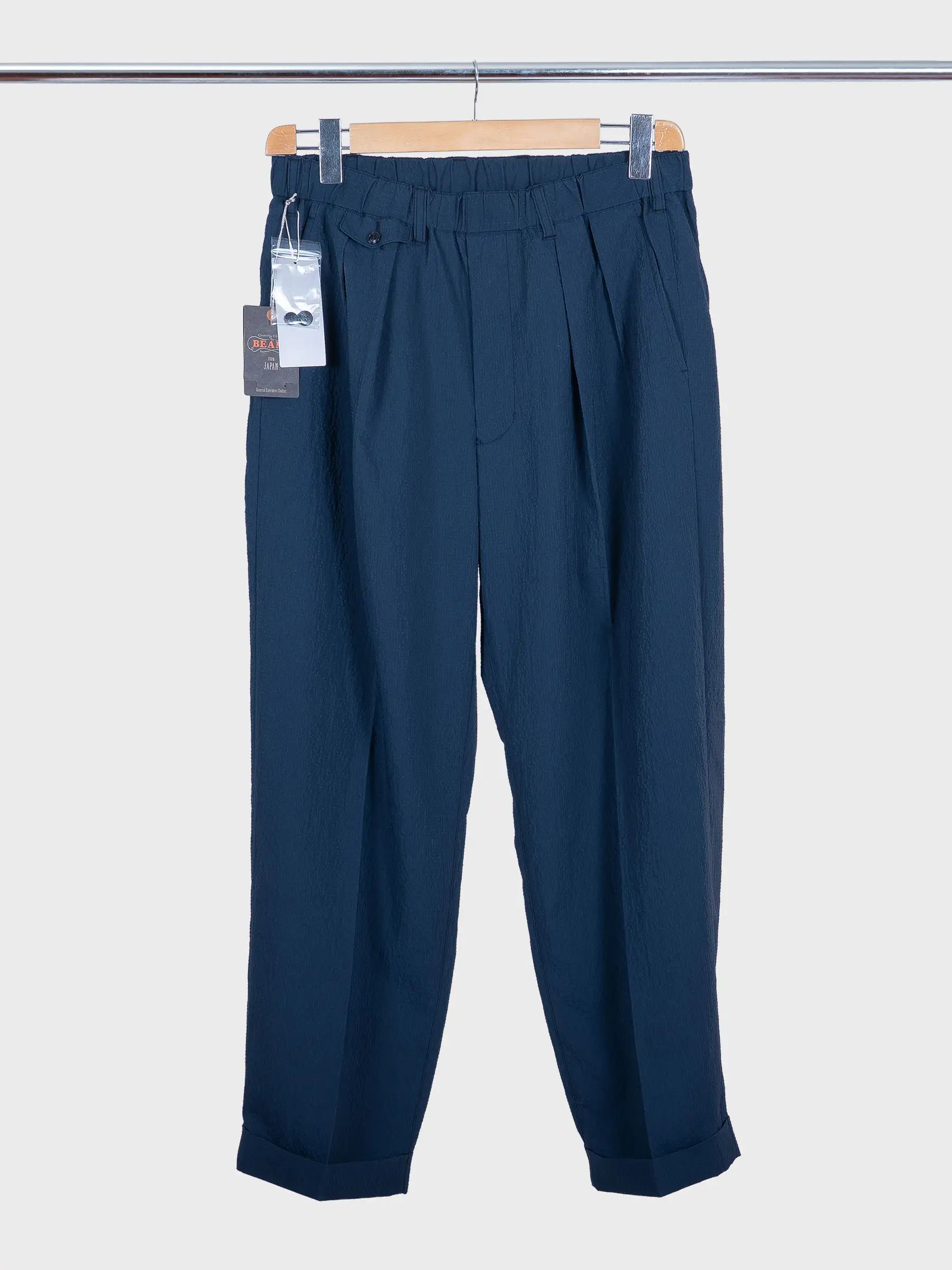 2 Pleats Anywhere(wear) Seersucker Plaid Pants Navy
