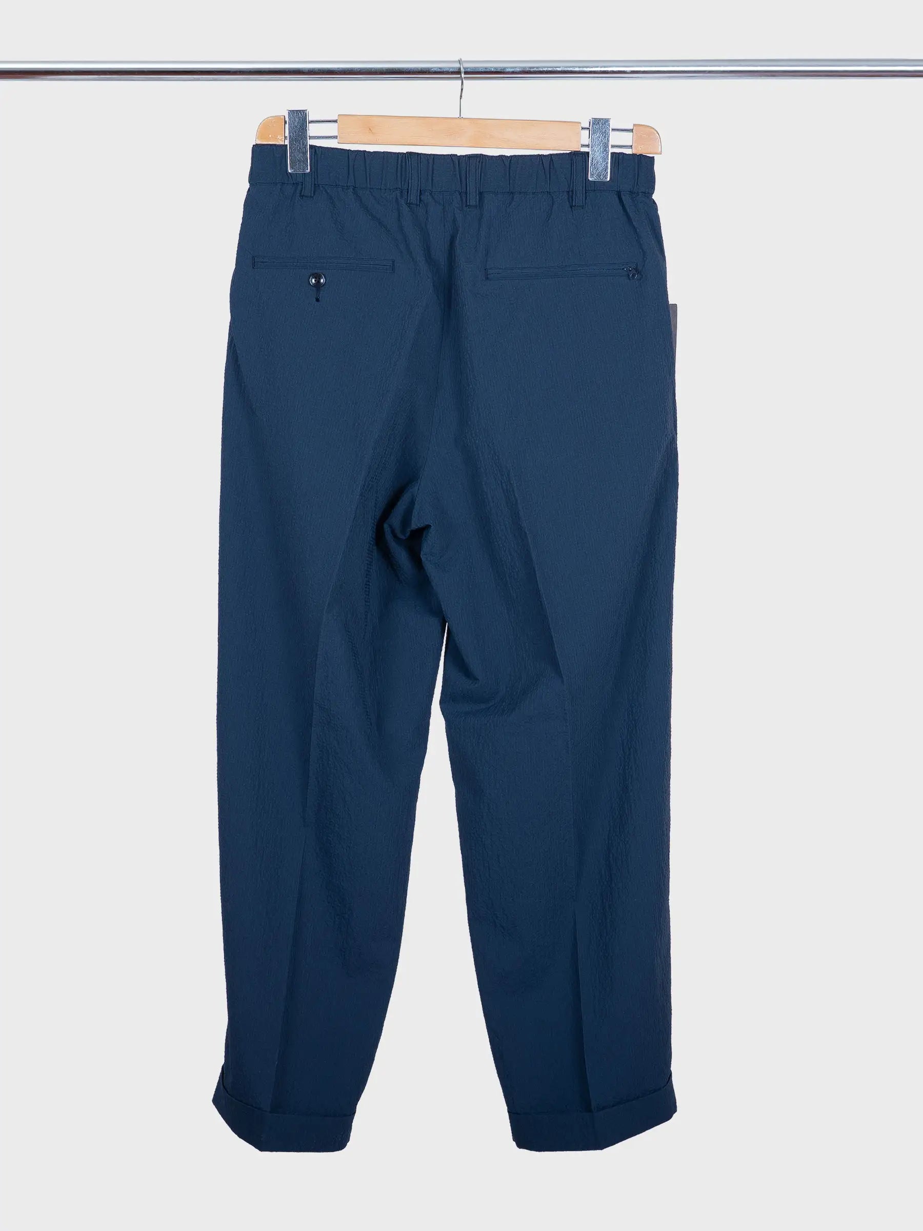 2 Pleats Anywhere(wear) Seersucker Plaid Pants Navy