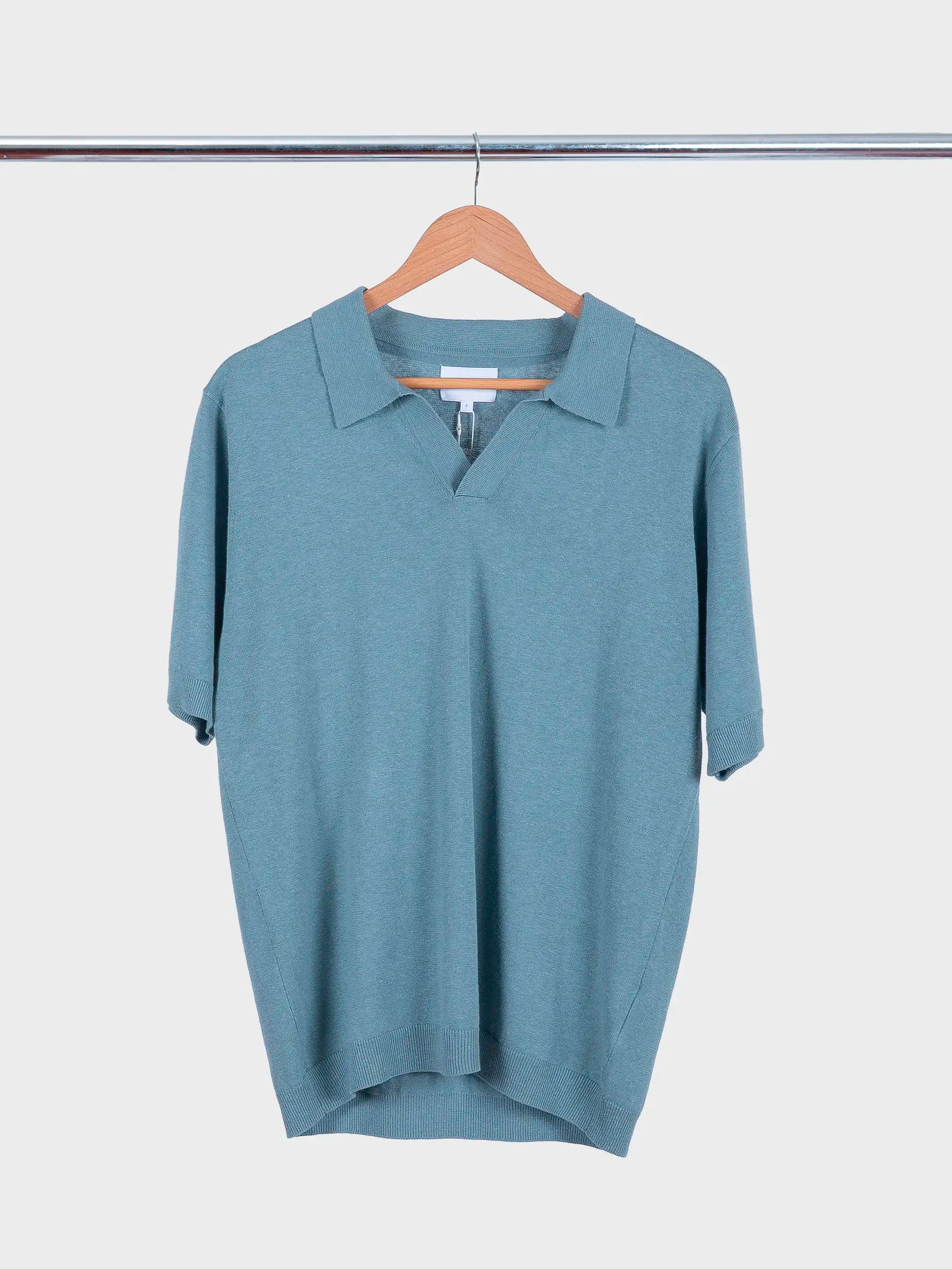 Leif Cotton Linen Polo Greyish Blue