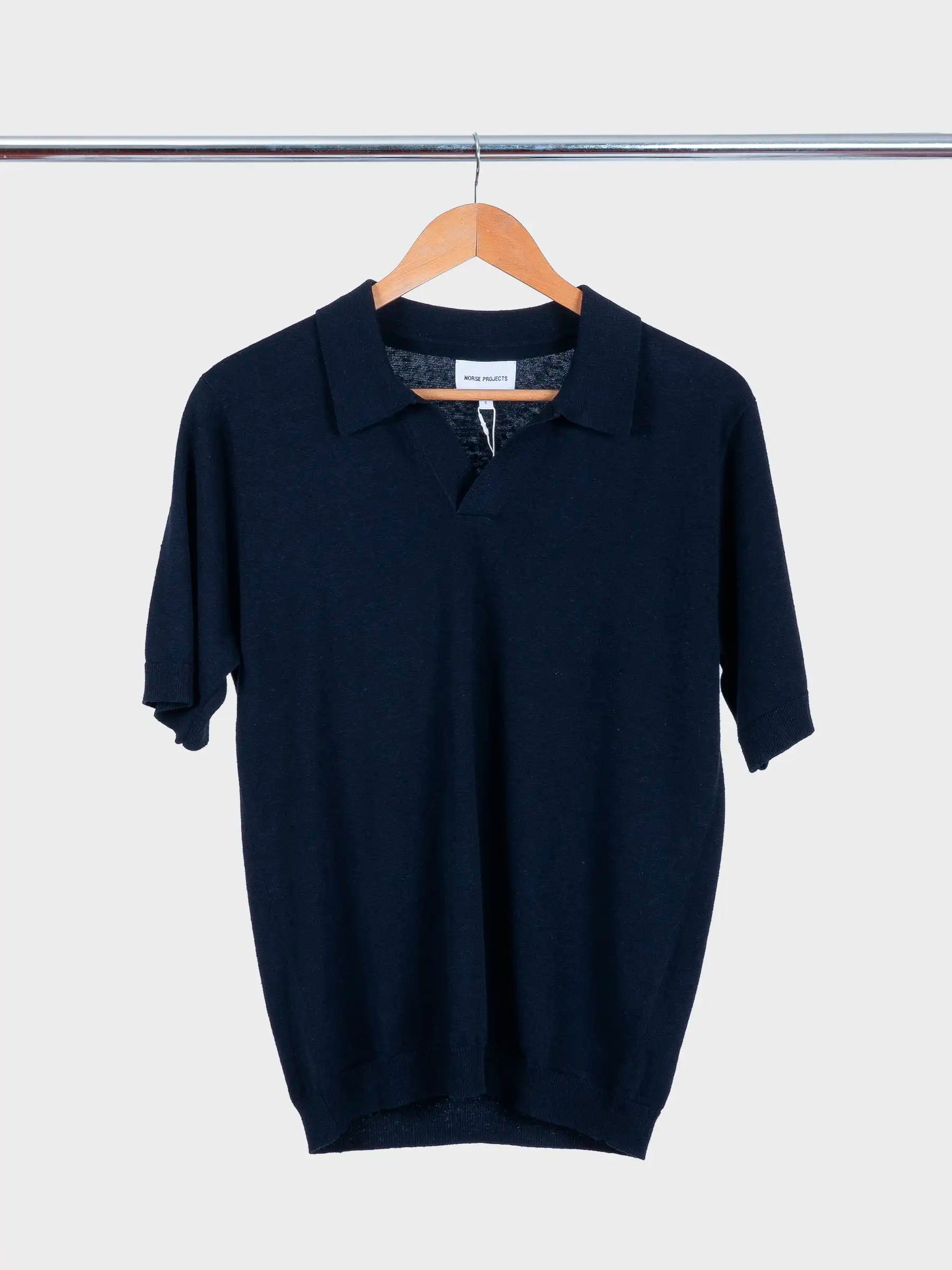 Leif Cotton Linen Polo Dark Navy