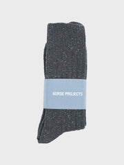 Bjarki Neps Wool Rib Sock Olive Night