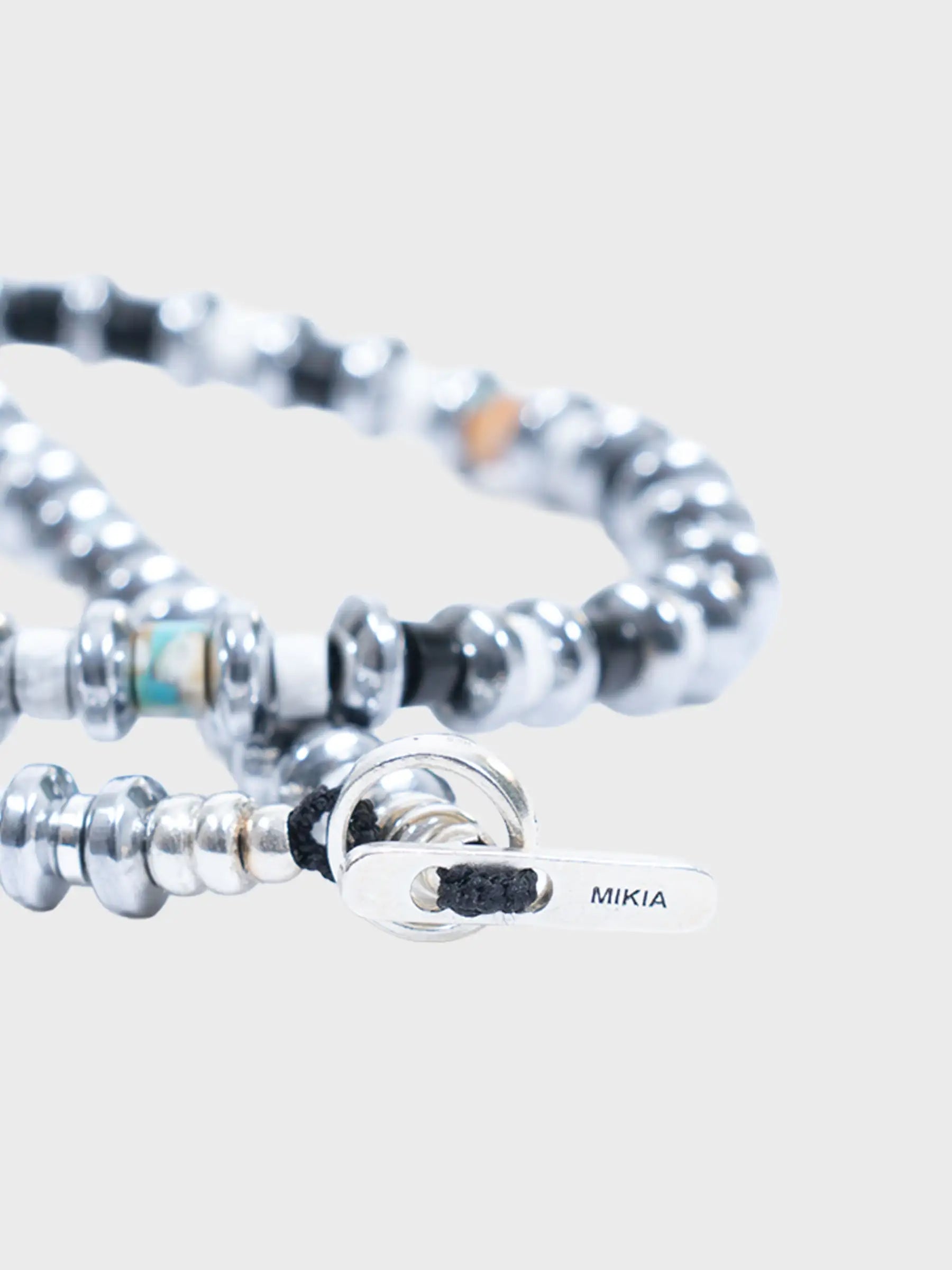 Hematite Roundel Beads Necklace Jet /Turquoise