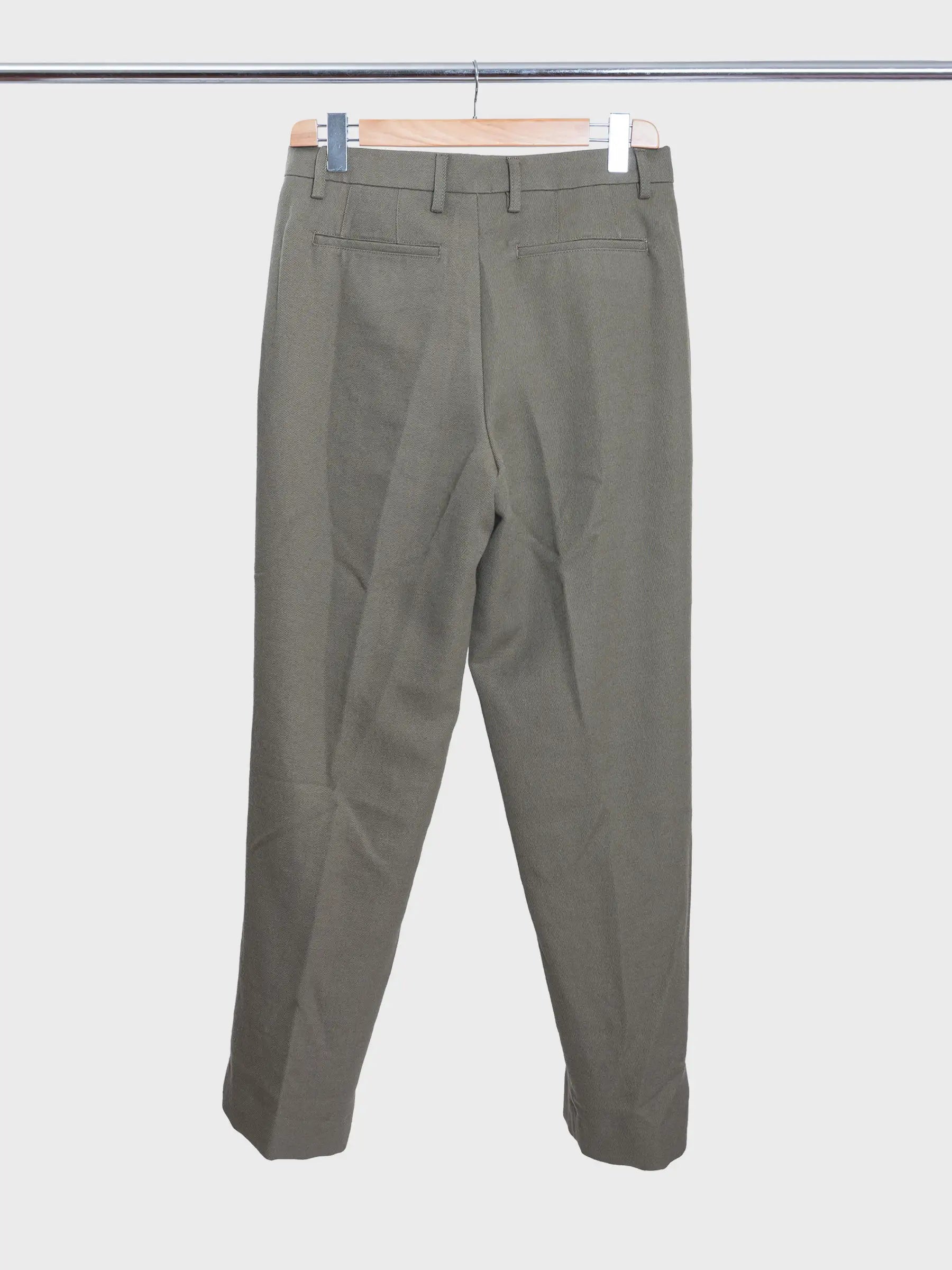 Benn Relaxed Cavarly Cotton Wool Pleated Trouser Olive Night